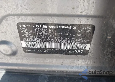 2024 Mitsubishi Outlander Sport 2.0 Es Awc/2.0 Le Awc/2.0 Ralliart Awc/2.0 S Awc/2.0 Se Awc/2.0 Trail Edition Awc из США, поврежденный, VIN JA4ARUAU1RU005162